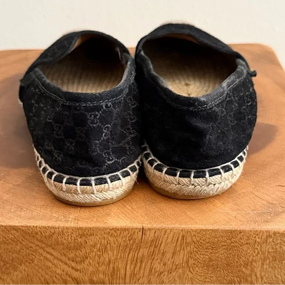 Gucci Black Suede Microguccissima Micro GG Logo Espadrille Flats Sandals US 6 - Picture 6 of 14